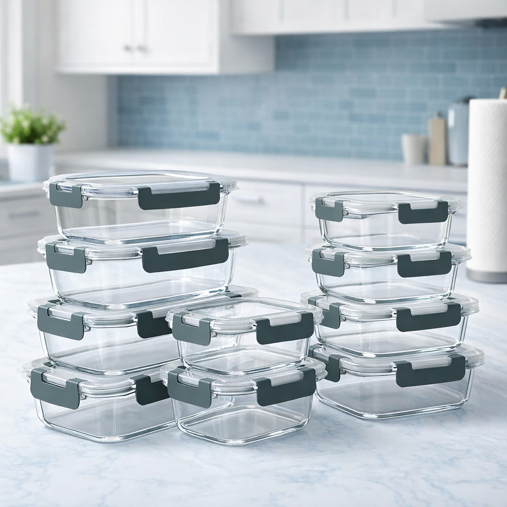 10-Pack Glass Lunch Containers Set